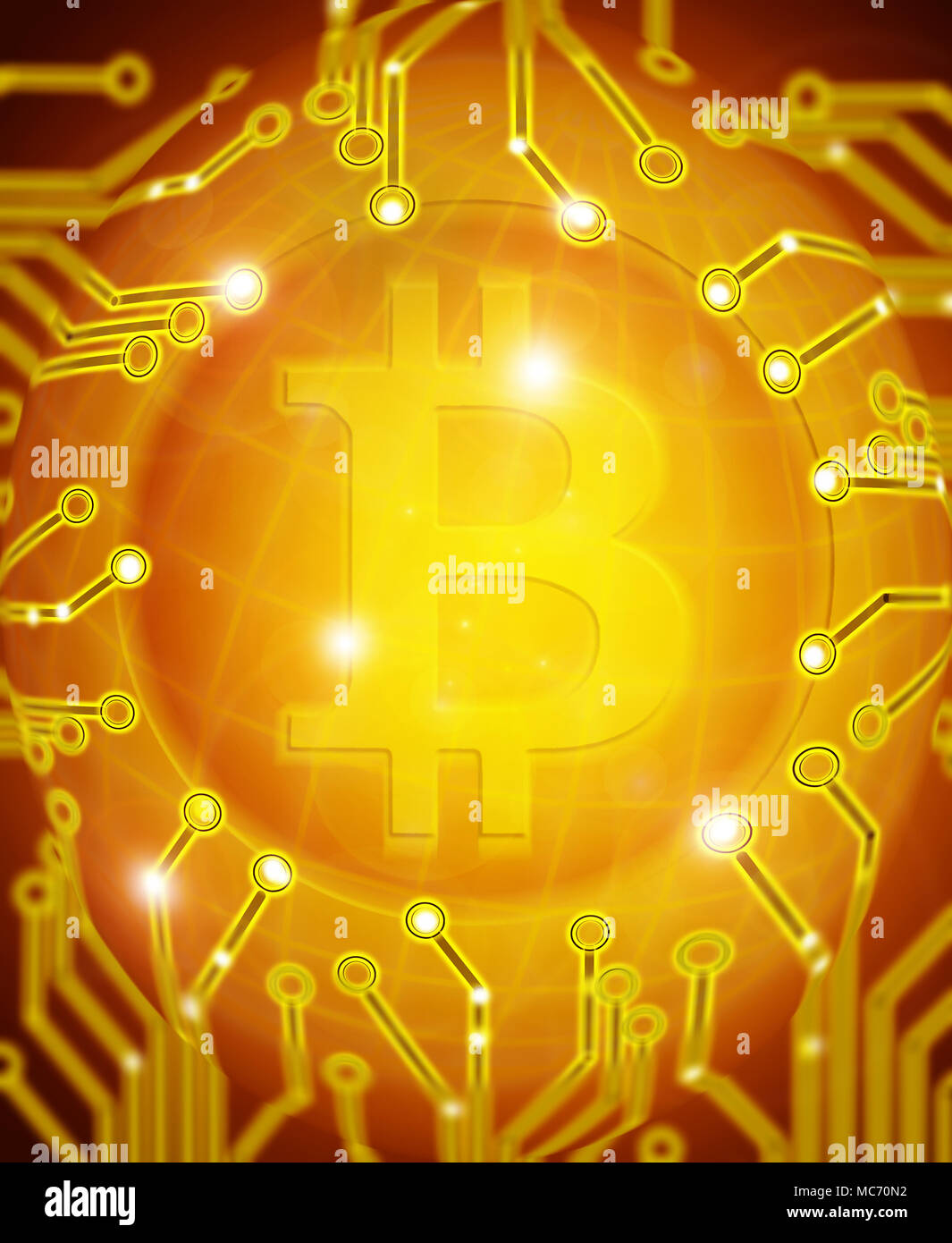 Bitcoin con circuito di golden illustrazione digitale Foto Stock