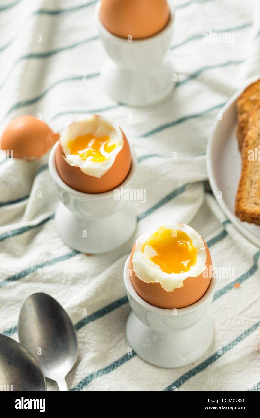 In casa uova sode in una tazza con toast Foto Stock