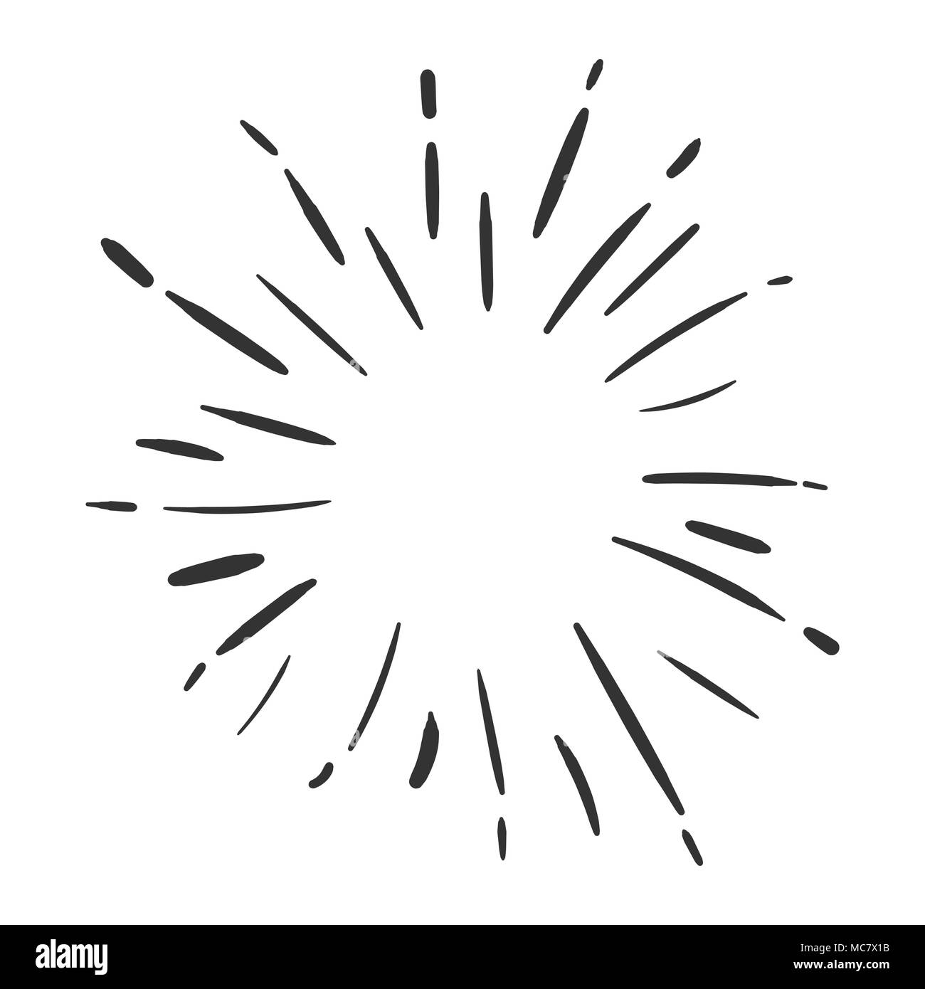 Vintage Sunburst icona vettore. Sun burst sketch doodle illustrazione. Disegnata a mano sunburst concetto. Illustrazione Vettoriale