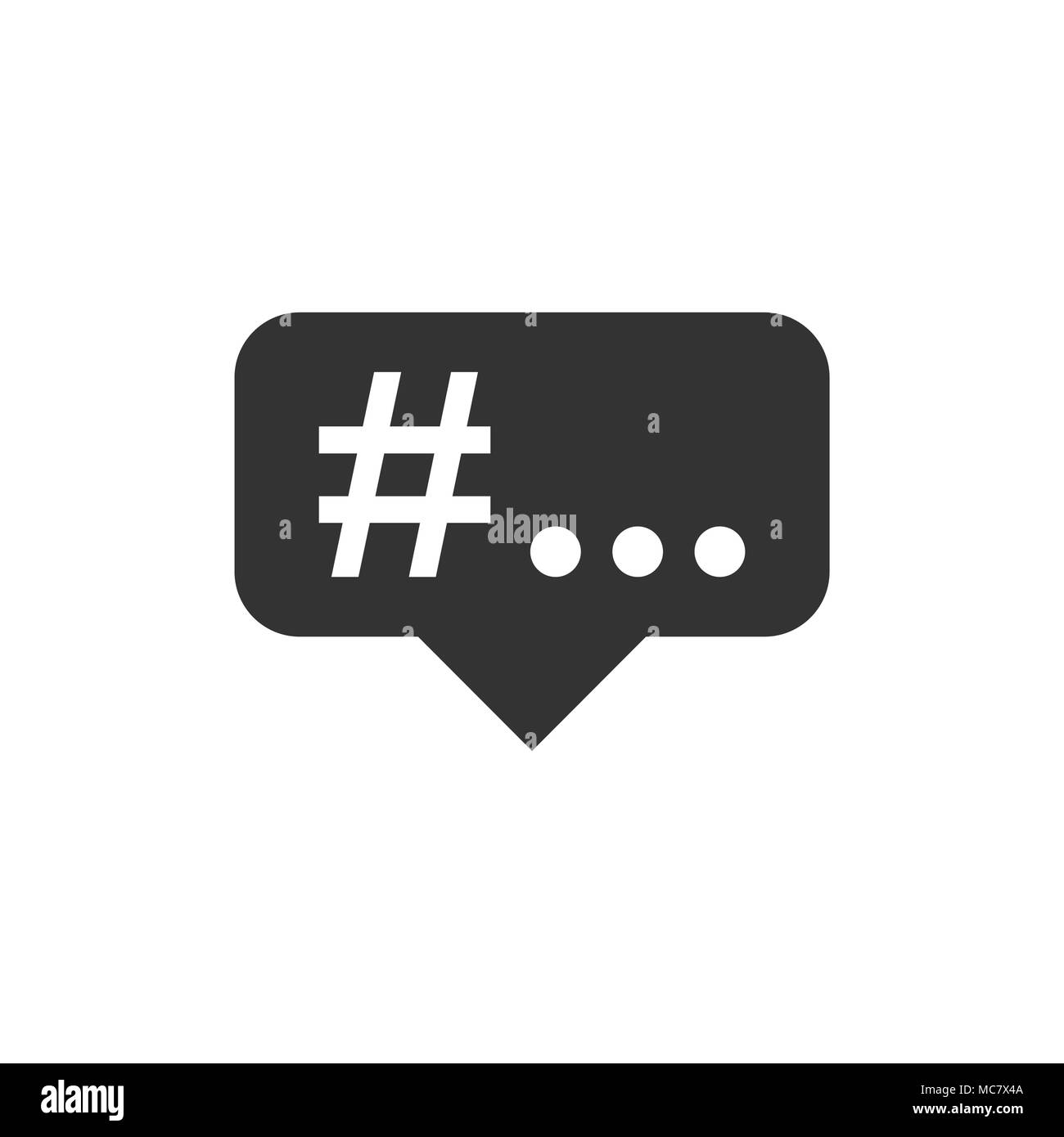 Hashtag icona vettore in uno stile piatto. Il social media marketing illustrazione in bianco sullo sfondo isolato. Hashtag un concetto di rete. Illustrazione Vettoriale