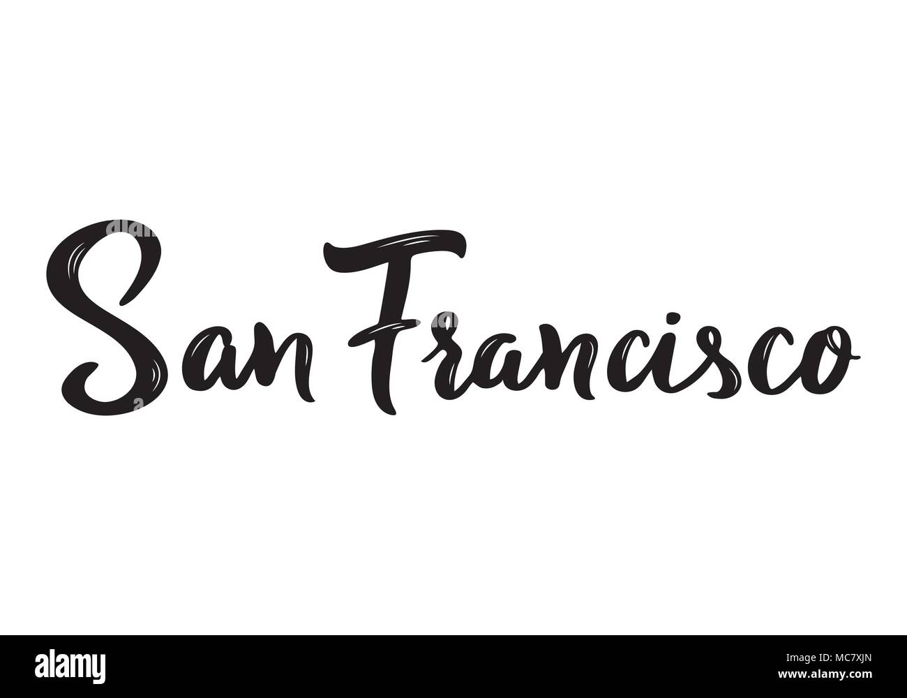 San Francisco mano-scritte calligraphy. Disegnato a mano la calligrafia pennello. Città lettering design. Illustrazione Vettoriale. Illustrazione Vettoriale