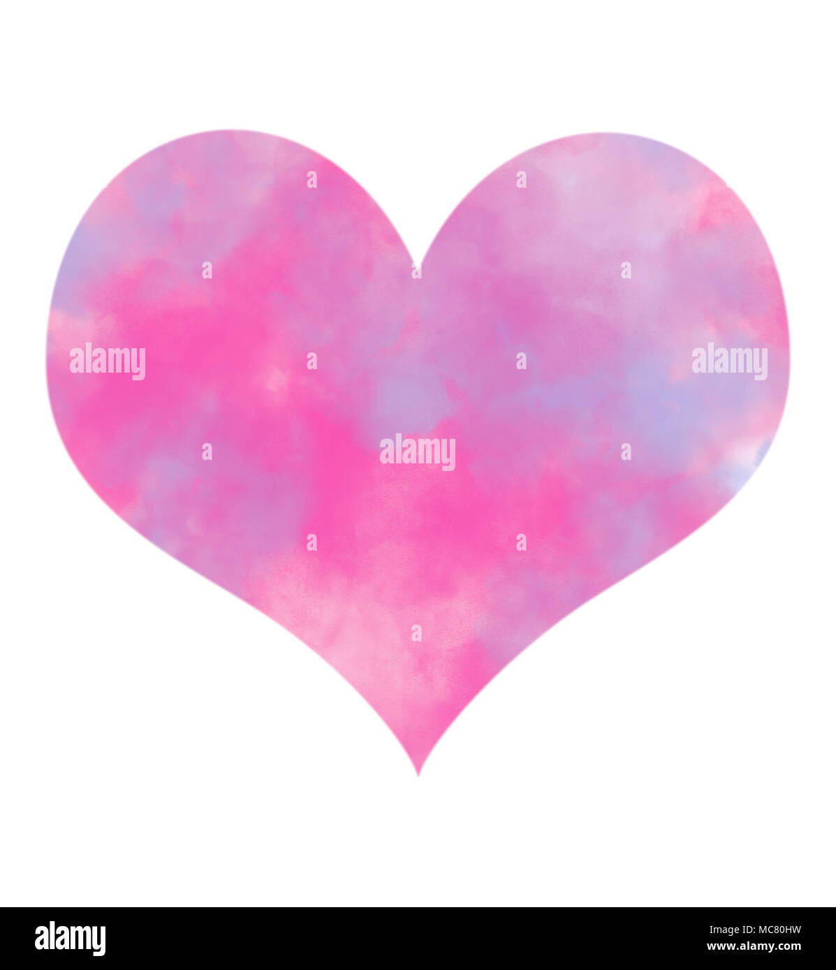 Colorato di rosa e blu fumo acquerello in forma di cuore. Foto Stock