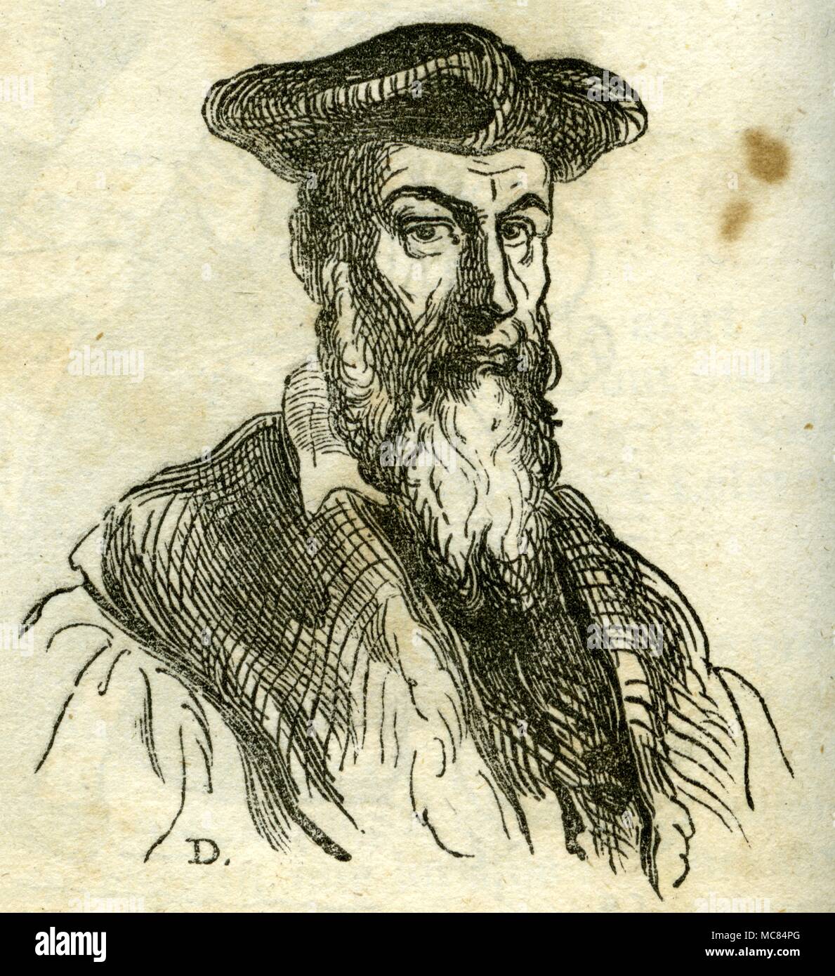 Ritratto [presumibilmente originariamente un disegno a inchiostro] di Michel Nostradamus da Honore Daumier. Da 'Almanach Prophetique, pittoresco et Utile pour 1848'. Dalla libreria di David Ovason. Foto Stock