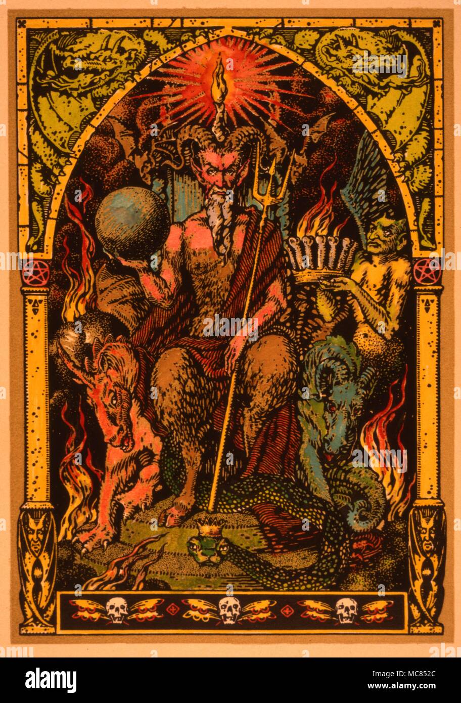 La Grande Capra Sabbatic presiede la messa nera, con vari demoni di presenze. Design by Zuber per cannone di 'La Vie esecrabile de Guillemette Babin, Sorciere", 1926. Il conto è basato su Bodin's 'Demonomanie', 1580. Foto Stock