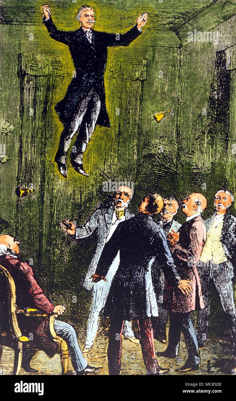 La levitazione di chiaroveggente, D.D. Holme, in presenza di un gruppo diversificato di 'respectable testimoni". La stampa può ben raffigurano la levitazione registrato del 8 agosto 1852, nella casa di Ward Cheney, in Manchester - questo è stato il primo di una serie di dimostrazioni di levitazione. Foto Stock