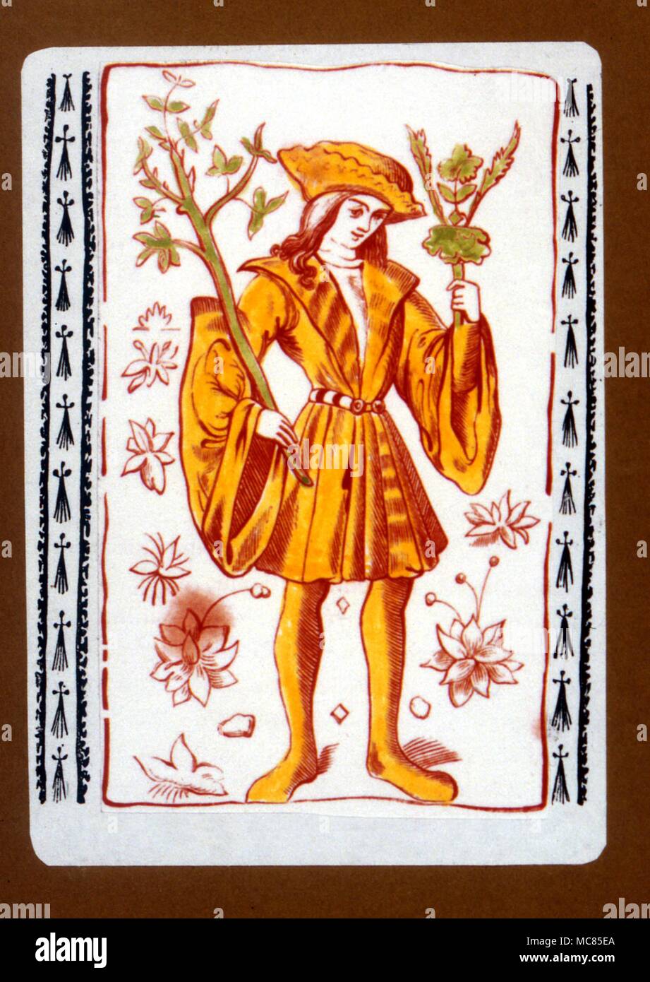 Cartomanzia. Il francese carta da gioco, talvolta chiamato "Il Maestro fo il fogliame'. Dopo un inizio del XIX secolo, incisione per D'Ambly. Foto Stock