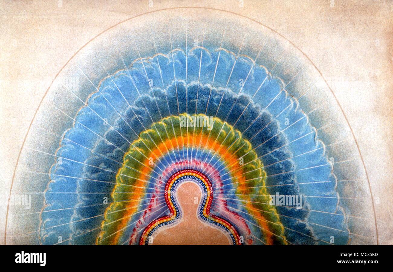 Uno dei primissimi colorato note raffigurazioni dell umana aura, come visibile il corpo astrale. Frontespizio litografico a Marques' 'l'Aura umana', 1896 Foto Stock