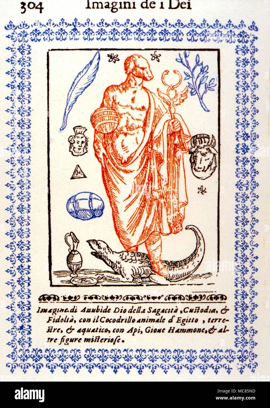 La mitologia greca il greco immagine del dio egiziano Anubis. Dopo Lorenzo Pignoria Padonvo, 'Le vere e nove Imaginini de gli Dei delli Antichi", Padova, 1615 Foto Stock