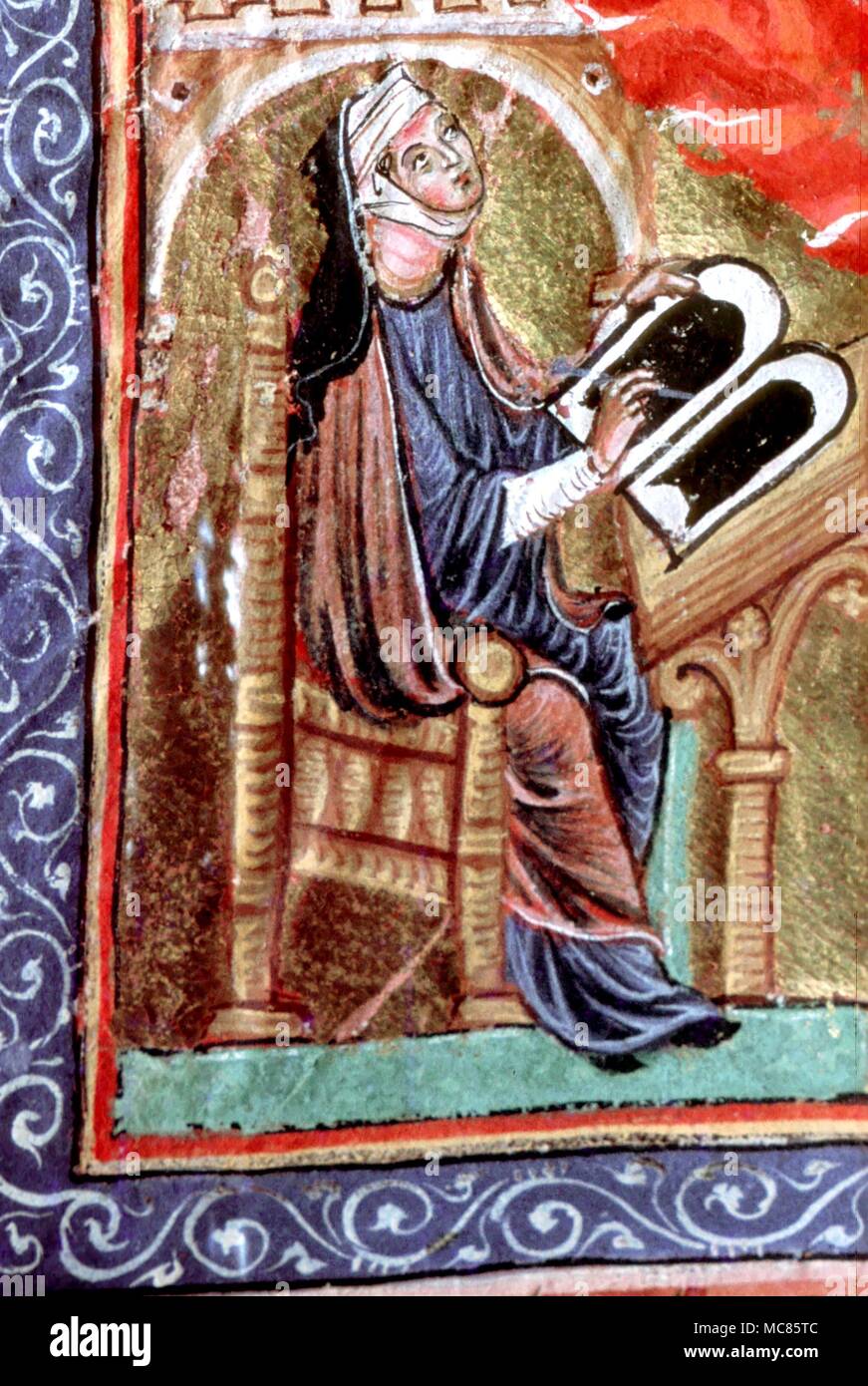 Il cristiano del XIII secolo la badessa, stadie di Bingen, autrice di libri su erboristeria e visioni divine. Qui ella è raffigurato in preghiera Foto Stock