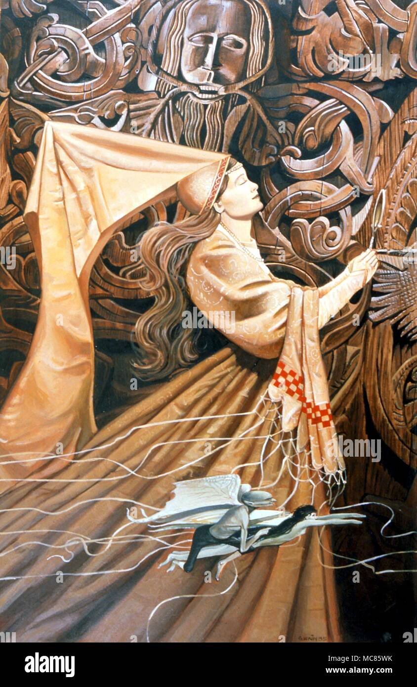 Green Man - Celtic tema dipinto da Gordon Wain, "Cieco Narciso", con l'uomo verde Immagini in background. 1985. Collezione privata Foto Stock
