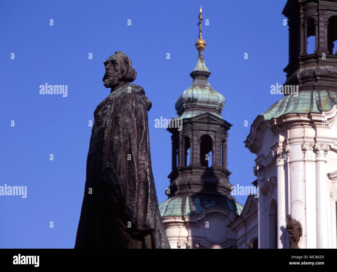 CHRISTIAN Statua del riformatore boemo Giovanni Huss (1369-1415), leader dell'Hussiti del XV secolo Foto Stock