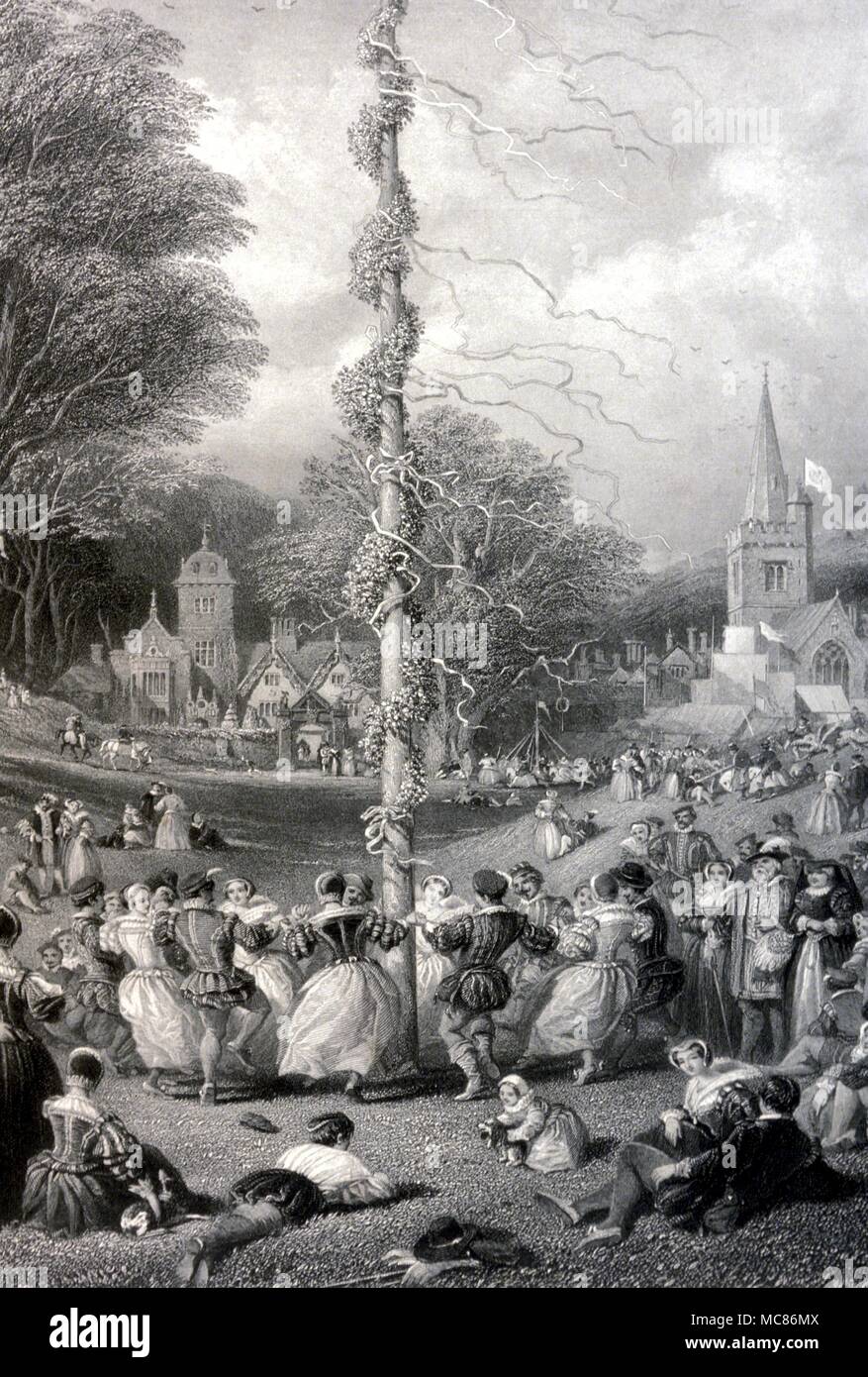 Maypole dancing. Incisione di C Cousen dopo la pittura di Joseph Nash, 'l'May-Pole'. Dal 1866 "Arte Journal' Foto Stock
