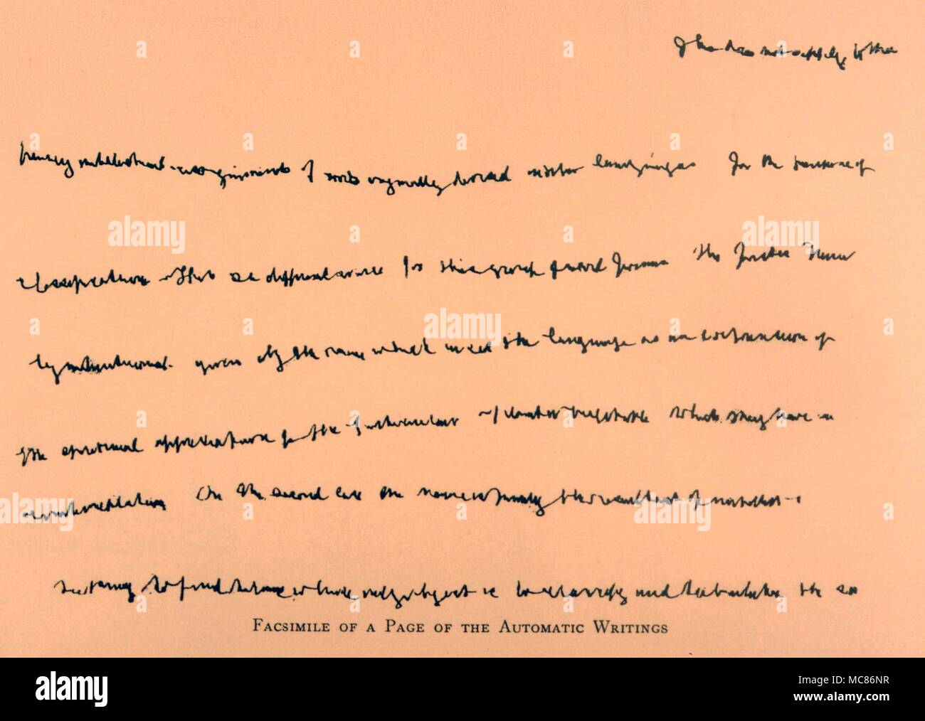 Script automatico dopo il facsimile della scrittura automatica della fusione la venuta della Prima Guerra Mondiale, 1909-12 ottenuto tramite John Alleyne, da F. Bligh Bond 'la collina di visione', 1919 Foto Stock