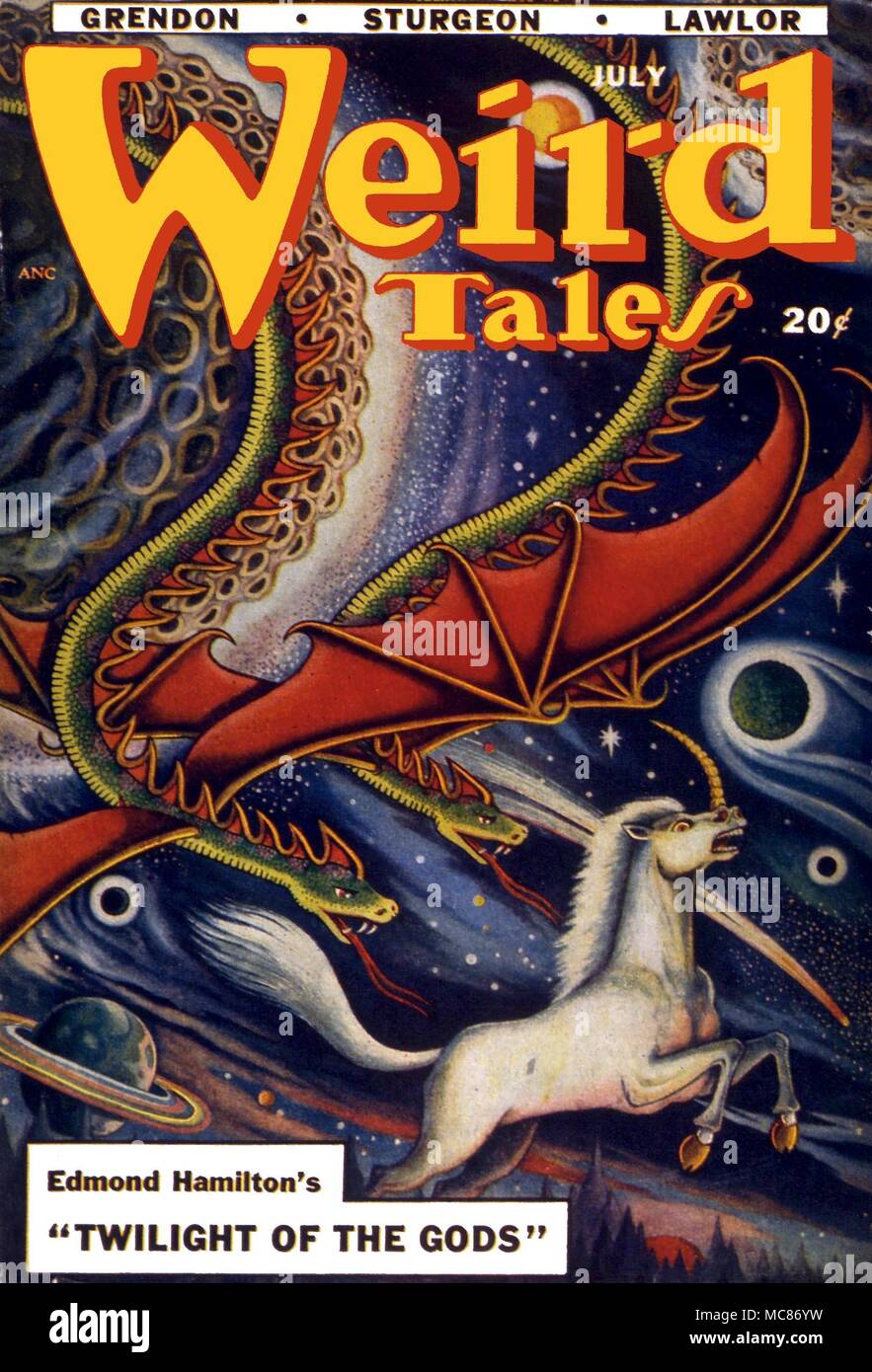 UNICORN "Weird Tales' jacket, luglio 1948. Artwork da Matt Fox Fantascienza e orrore riviste Foto Stock