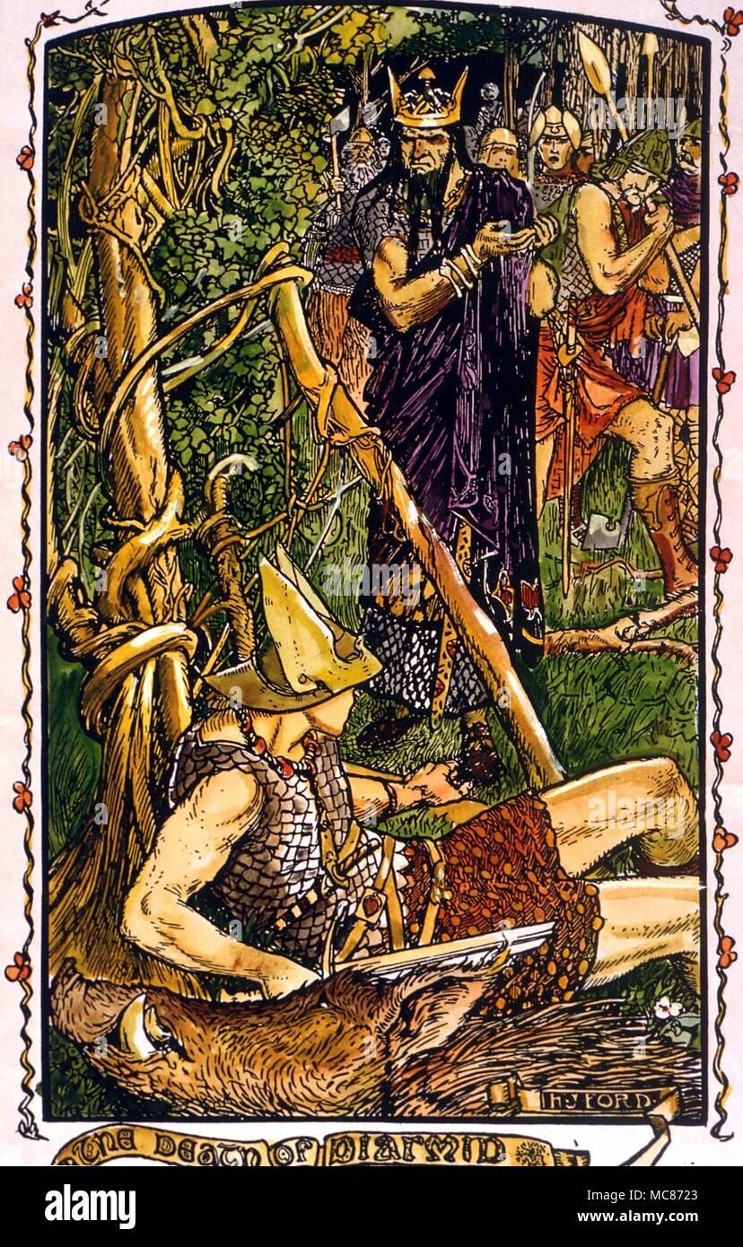 Di cinghiale, di testa nel racconto della morte di Diarmid. Illustrazione di H J Ford per il perseguimento di Diarmid, nel 1902 edizione del libro di romanticismo Foto Stock
