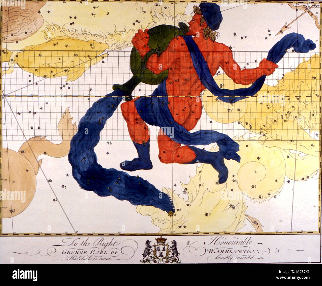 Costellazioni e mappe di star Aquarius allentato un tardo XVIII secolo piastra da un inglese un libro di abbonamento della costellazione dei grafici Foto Stock