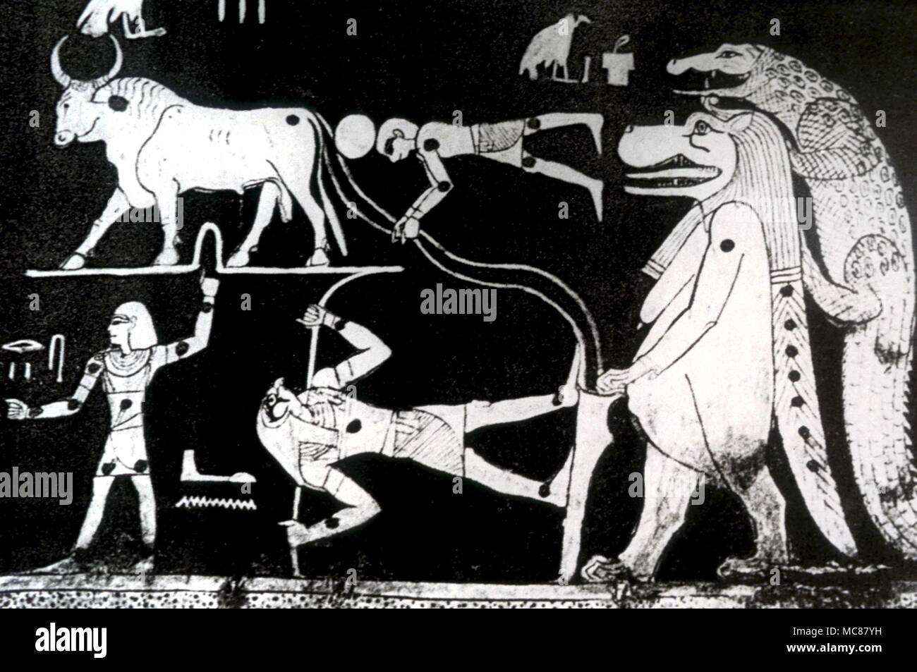 Astrologia egiziana. Taueret e altri stellar personificazioni sulla parete della più bassa della camera di sepoltura di Seti I nella Valle dei Re Tebe Egitto Foto Stock