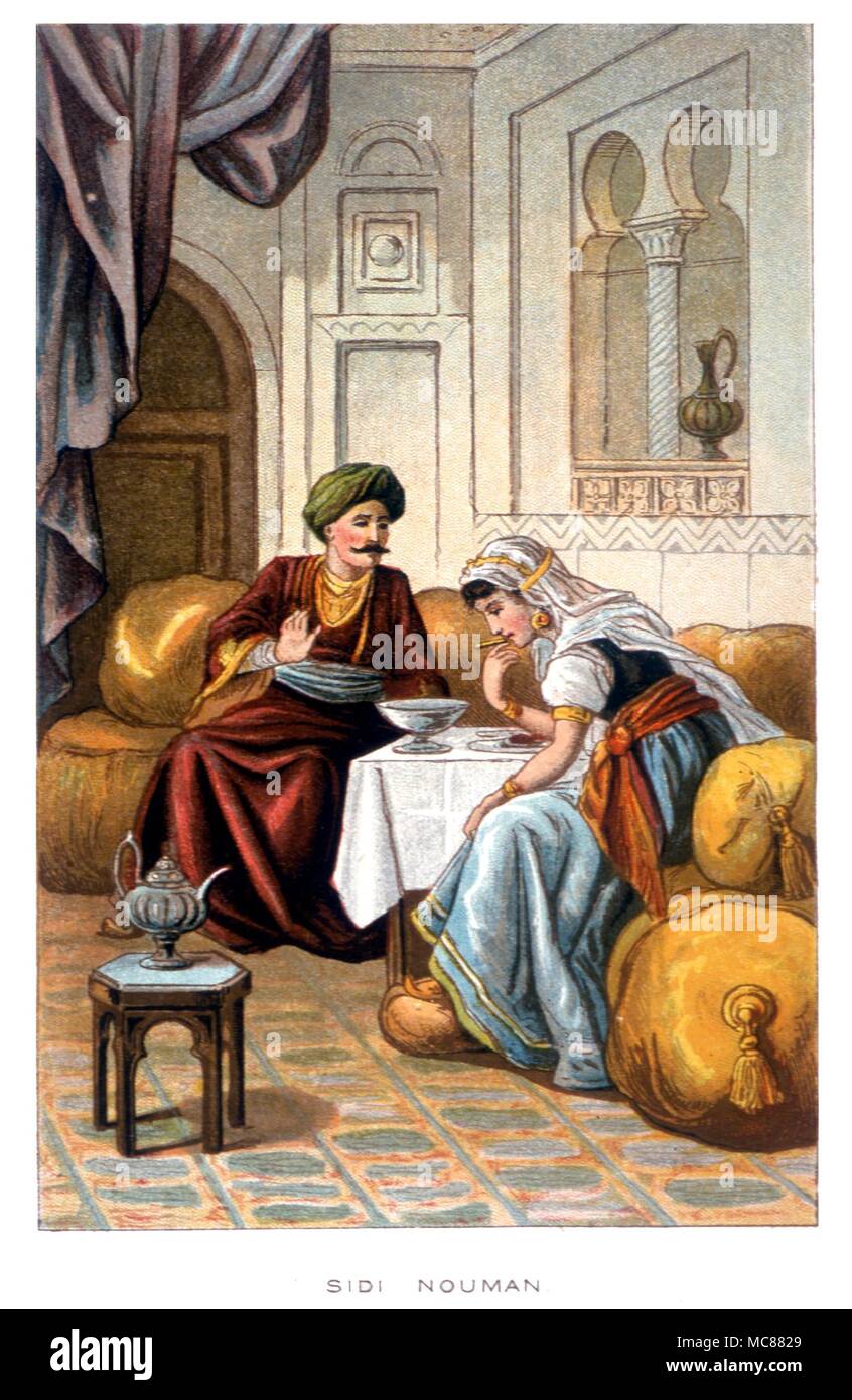Arabian Nights - La storia di Sidi Nouman - illustrazione litografica di circa 1890 - Il Fyler Townsend edizione del Arabian Nights Foto Stock