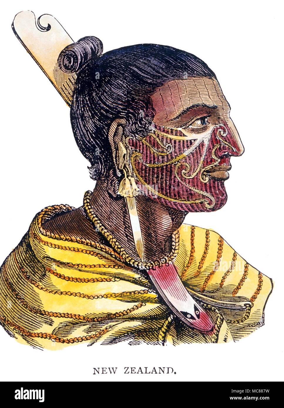 MAORI tattos facciale indossata da un Maori Foto Stock