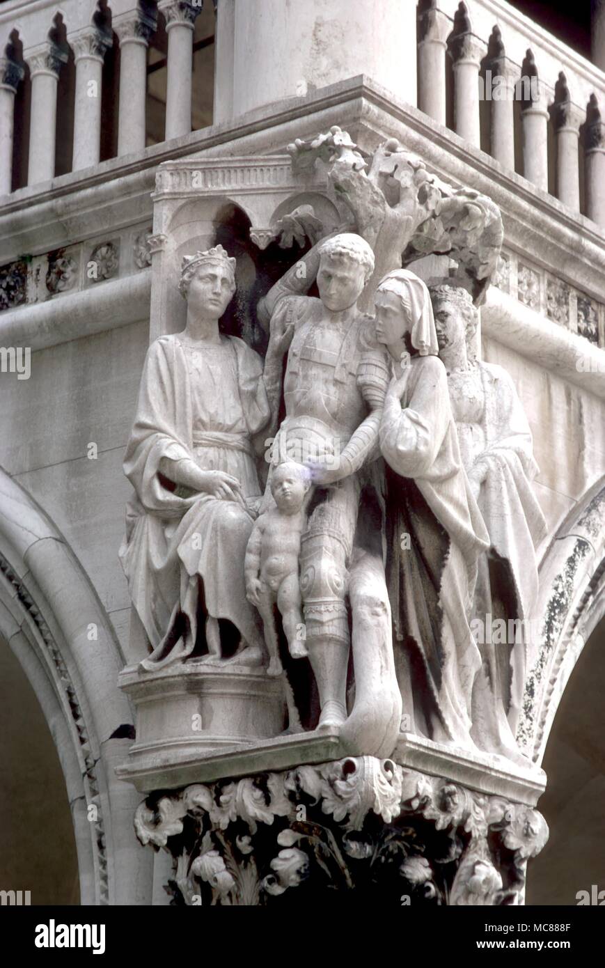 Cristiano la sentenza di Salomone - statue in Venezia. Photo credit: Philip Daly Foto Stock