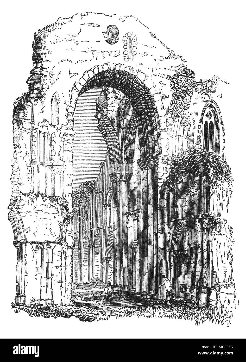 L'arco e il transetto di Malmesbury Abbey, nel Wiltshire, Inghilterra, una delle poche case in inglese con la continuità di una storia a partire dal VII secolo attraverso la dissoluzione dei monasteri. L'abbazia fu fondata come un monastero benedettino intorno 676 dallo studioso-poeta Aldhelm, un nipote di Re Ine del Wessex. L Abbazia di corrente è stato sostanzialmente completato da 1180 ma la sua torre è sprofondato in una tempesta intorno a 1500 distruggendo gran parte della Chiesa, compresi i due terzi della navata e transetto. Foto Stock