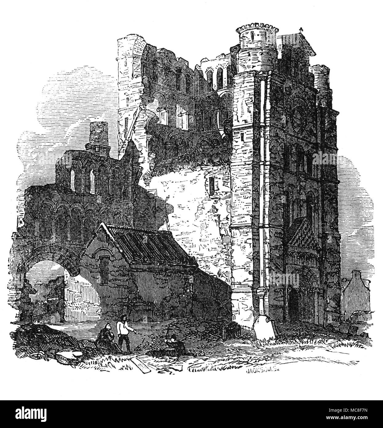 Kelso Abbey è una rovina abbazia scozzese a Kelso, Scozia fondata nel XII secolo da una comunità di monaci Tironensian introdotto per la prima volta in Scozia durante il regno di Alessandro I che occupa il terreno che si affaccia sulla confluenza del Tweed e Teviot acque. Dal 1460 in poi, l'abbazia è cresciuto più costante, ma è venuto ancora una volta sotto attacco nei primi anni del Cinquecento quando ha cessato di funzionare a causa di dis monastico-stabilimento sotto la riforma scozzese, dal momento che la comunità Tironensian a Kelso non era più riconosciuto ufficialmente. Foto Stock