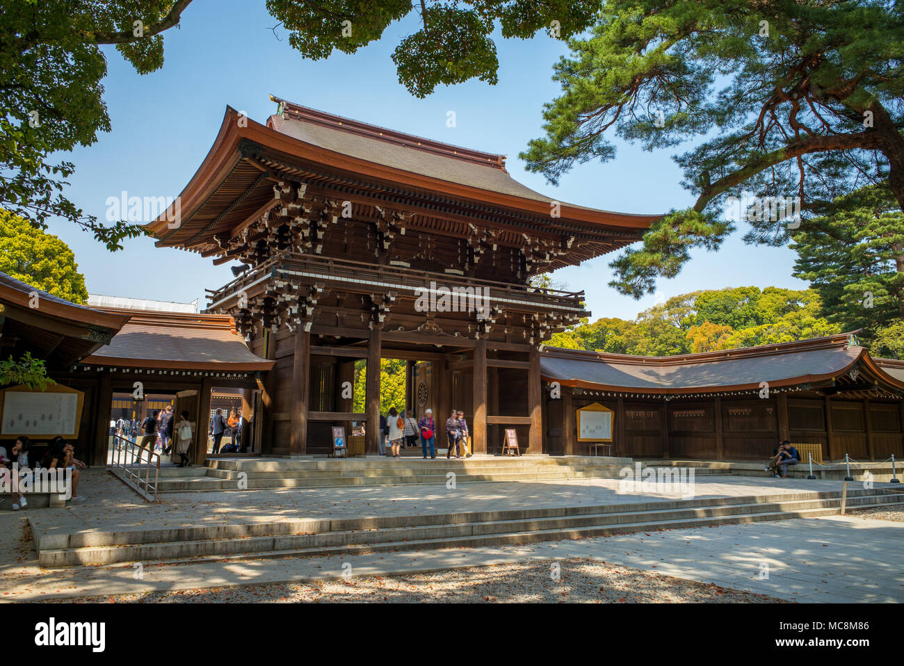 Il Tempio di Meiji e adiacente al parco di Yoyogi di Tokyo Foto Stock