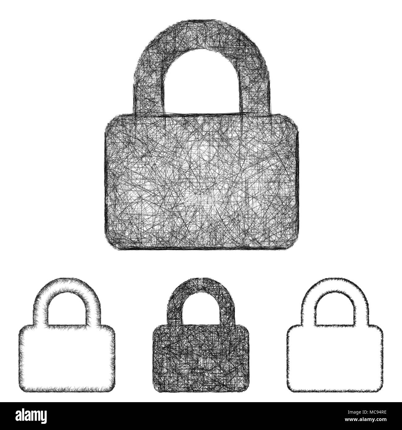 Icona a forma di lucchetto insieme - Schizzo line art Illustrazione Vettoriale