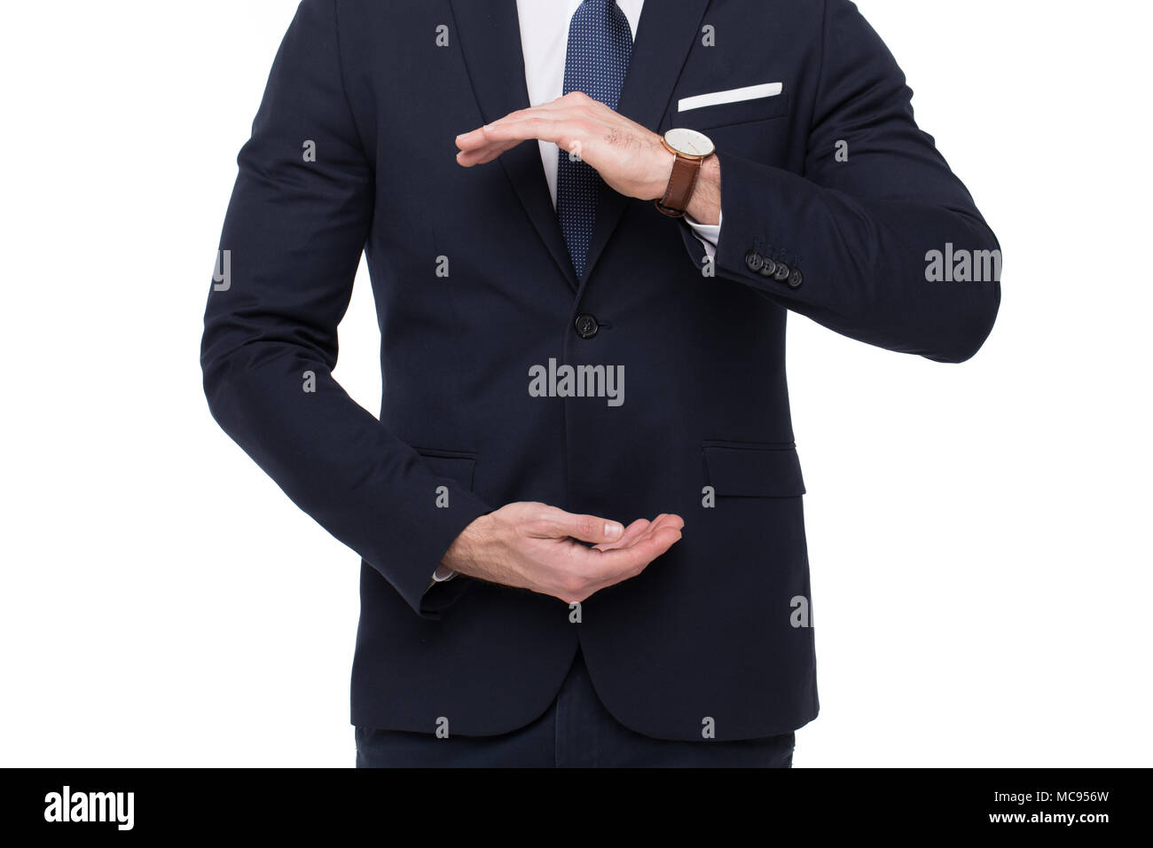 Imprenditore professionale cerchio di formatura con bracci, isolato su bianco Foto Stock