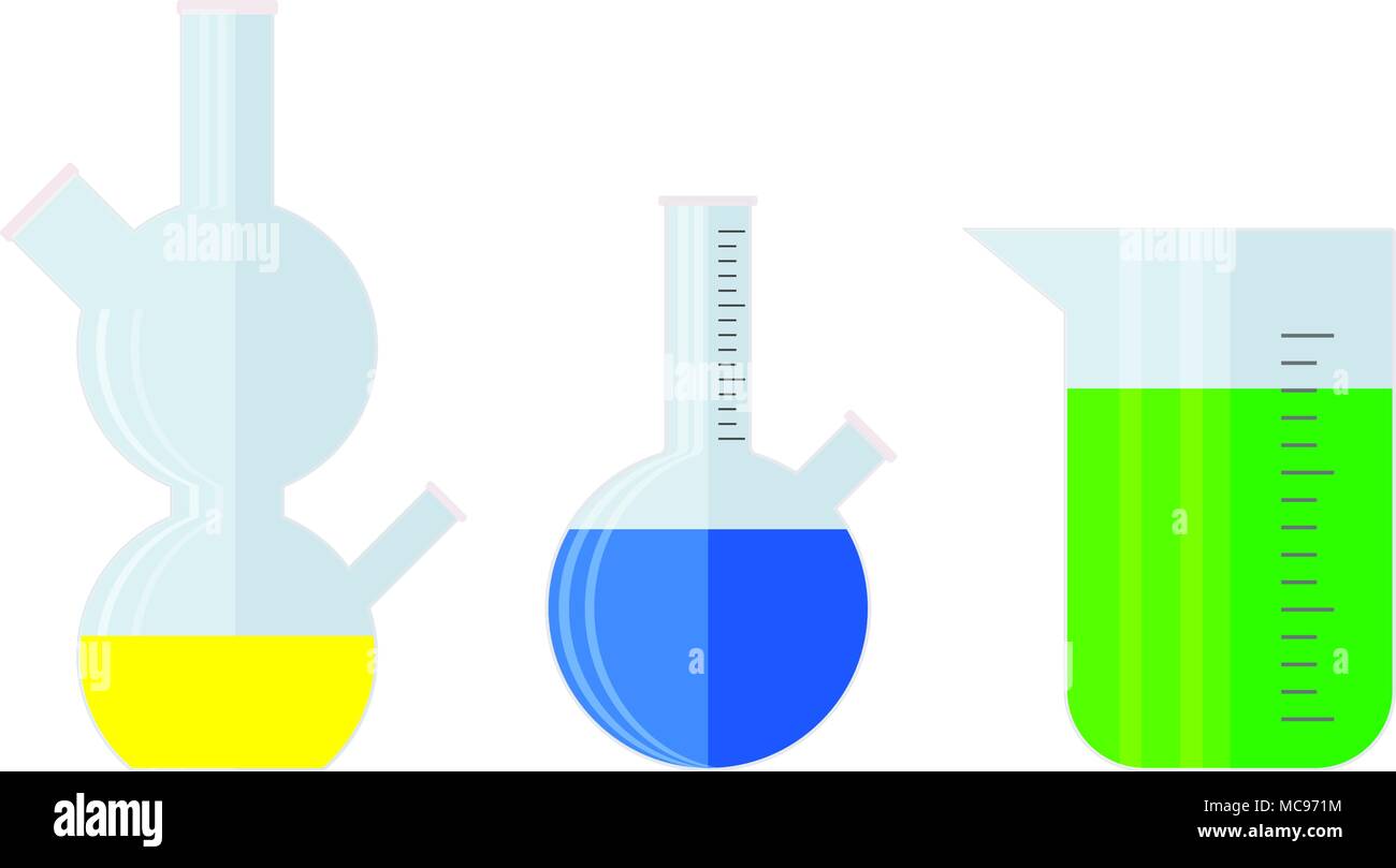 Vetro di laboratorio chimico con sostanza colorata. Vetreria di vettore per la biotecnologia, tubo con sostanza colorata illustrazione Illustrazione Vettoriale