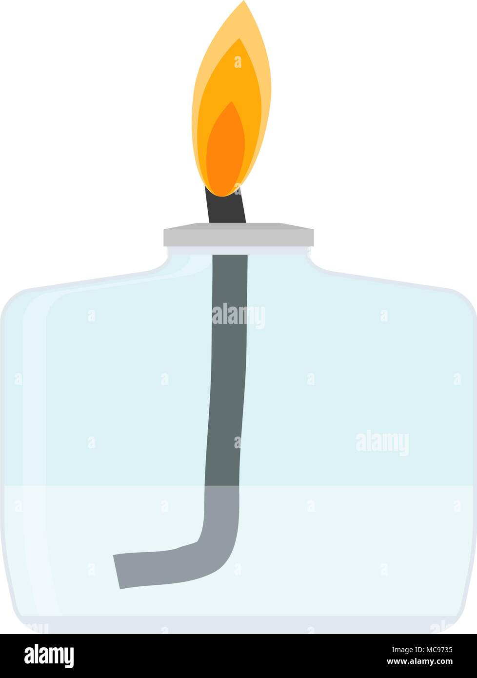 Bruciatore di laboratorio con il fuoco. Vector becco Bunsen illustrazione per test di laboratorio Illustrazione Vettoriale