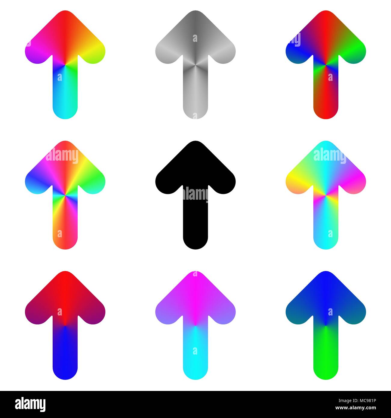 Rainbow arrotondati arrow icon set design Illustrazione Vettoriale