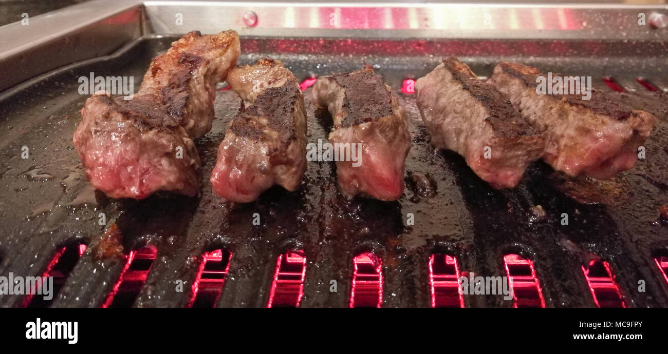 Superba leggendario Wagyu manzo alla griglia mezzo raro Foto Stock