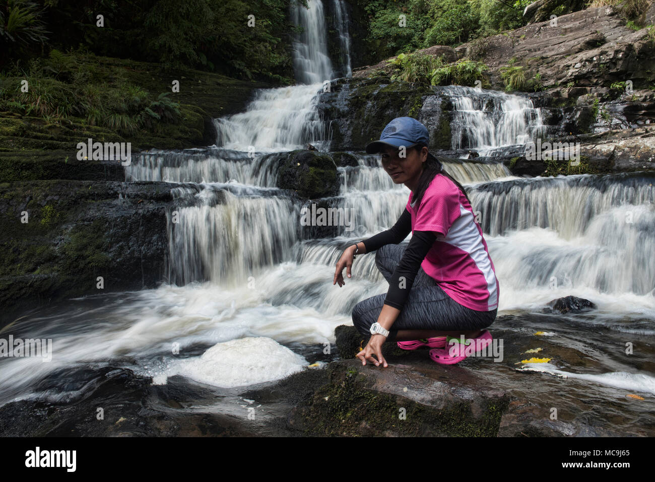 McLean cade sul fiume Tautuku nel Catlins, Southland,Nuova Zelanda Foto Stock