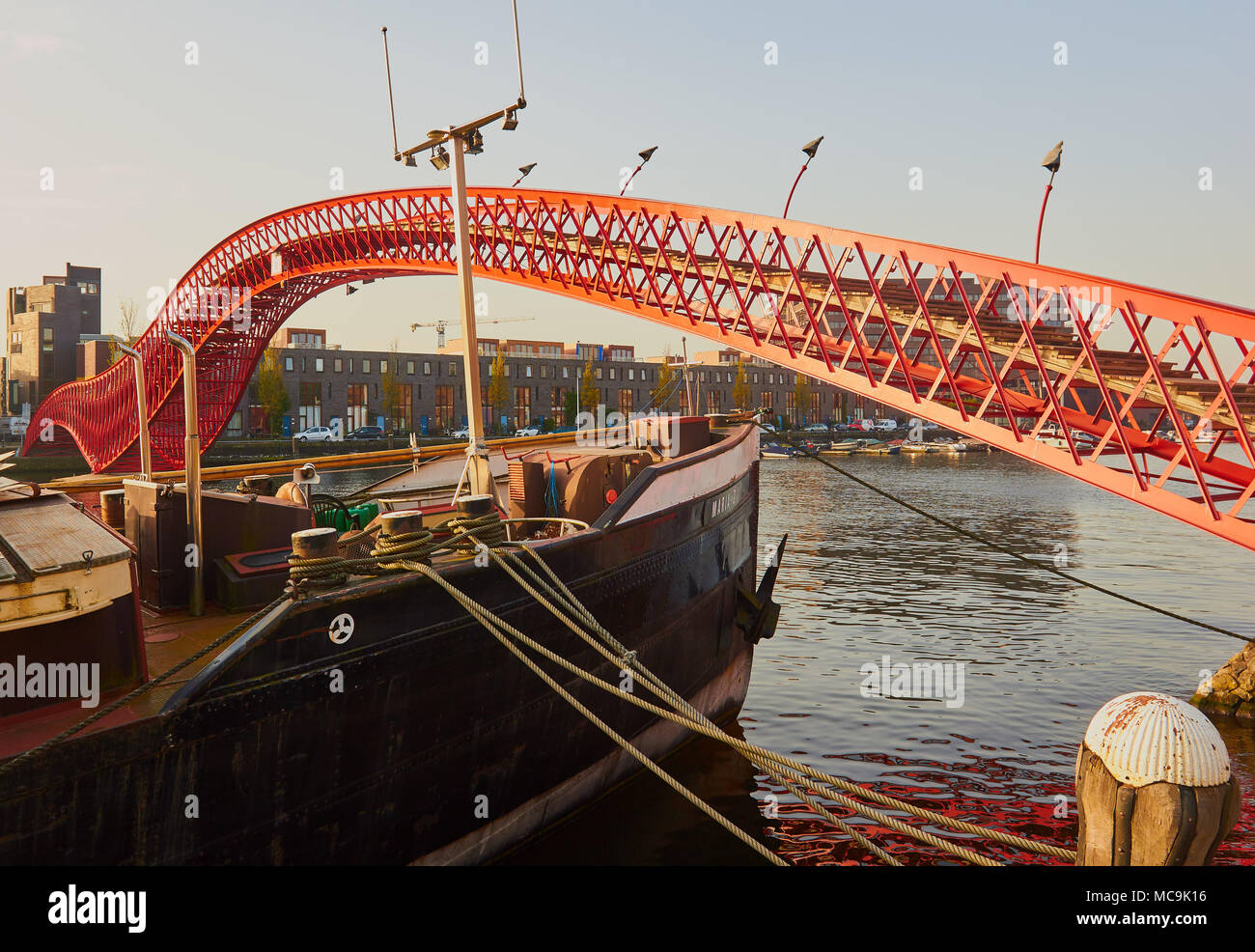 Ponte di Python (Pythonbrug), Oosterdokseiland (Eastern Docklands), Amsterdam, Paesi Bassi. Foto Stock