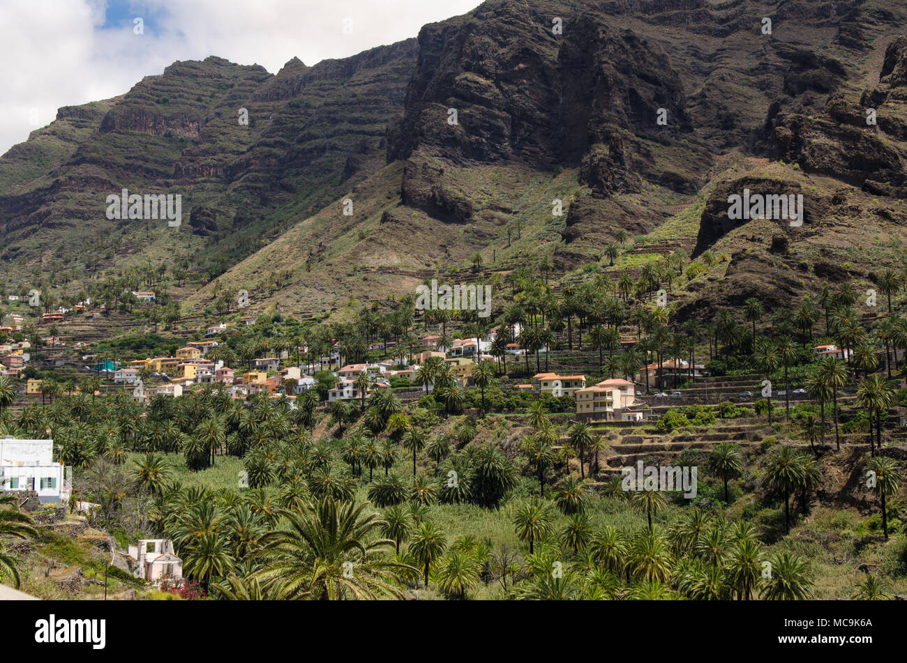 Panorama sulla valle vicino a Valle Gran Rey città sull isola di La Gomera in Spagna Foto Stock