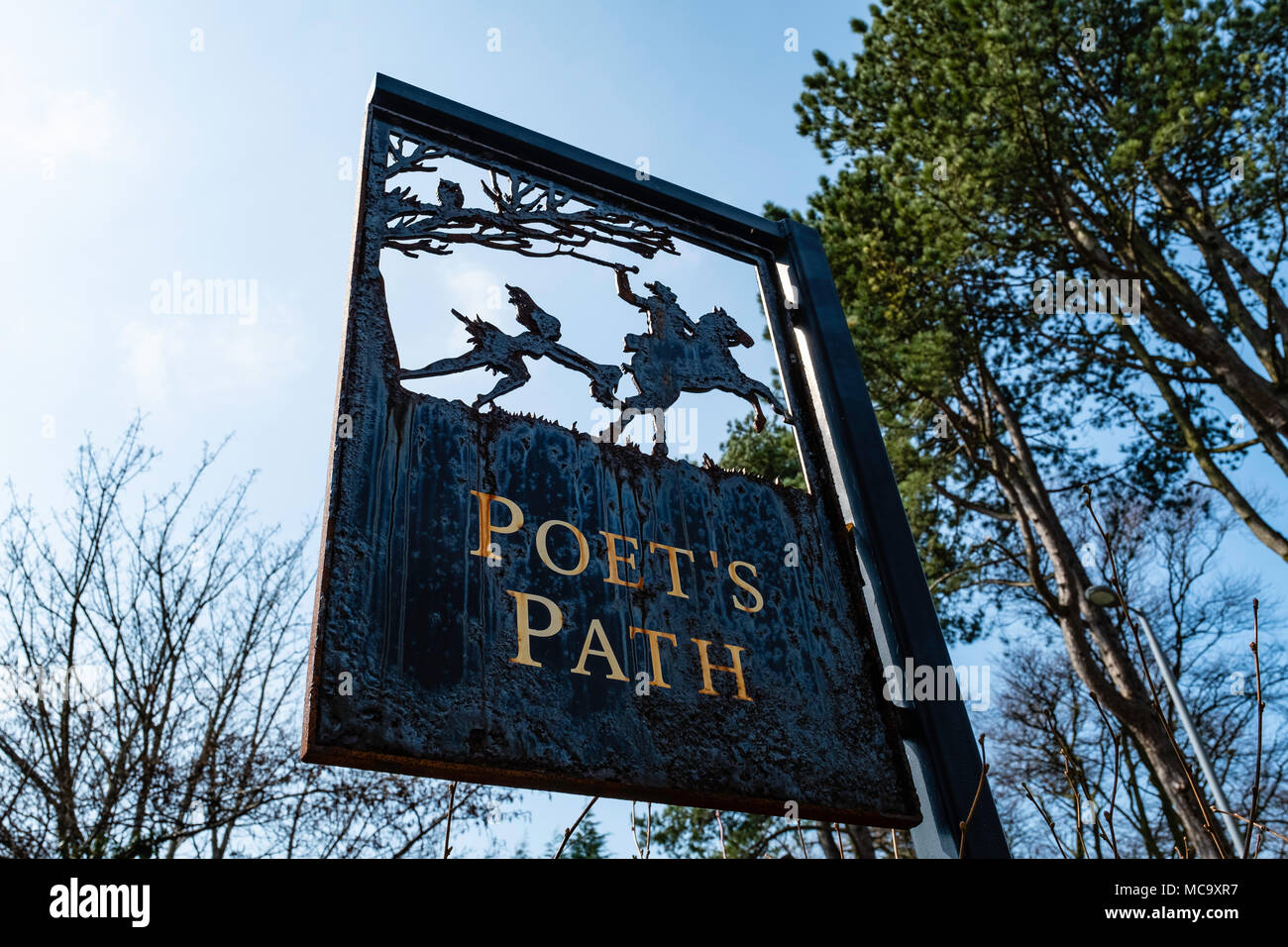 Segno sul poeta la via che conduce a Burns cottage in Alloway, Ayrshire, in Scozia, Regno Unito Foto Stock