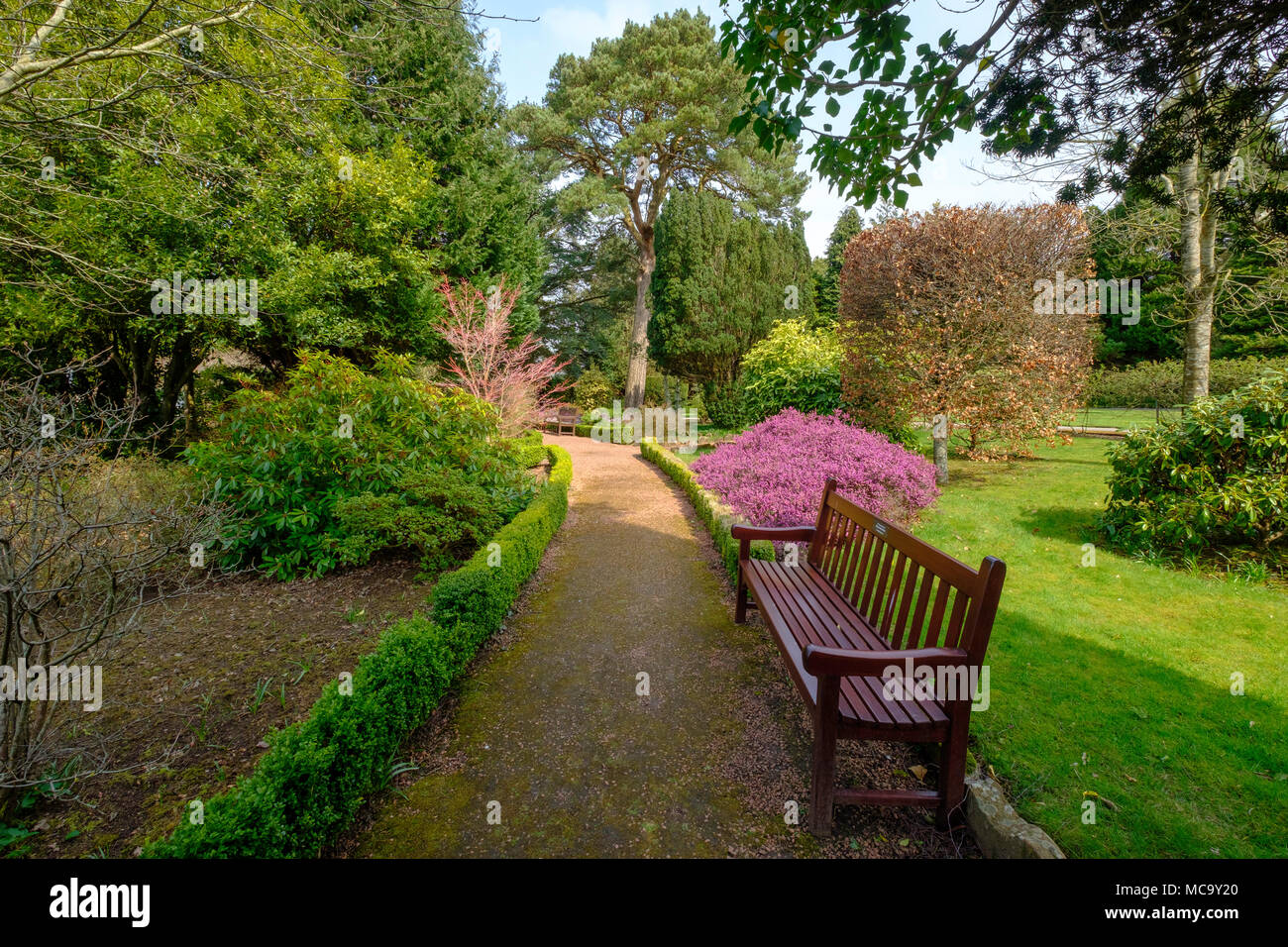 Vista di Robert Burns giardino in Alloway, Ayrshire, in Scozia, Regno Unito Foto Stock