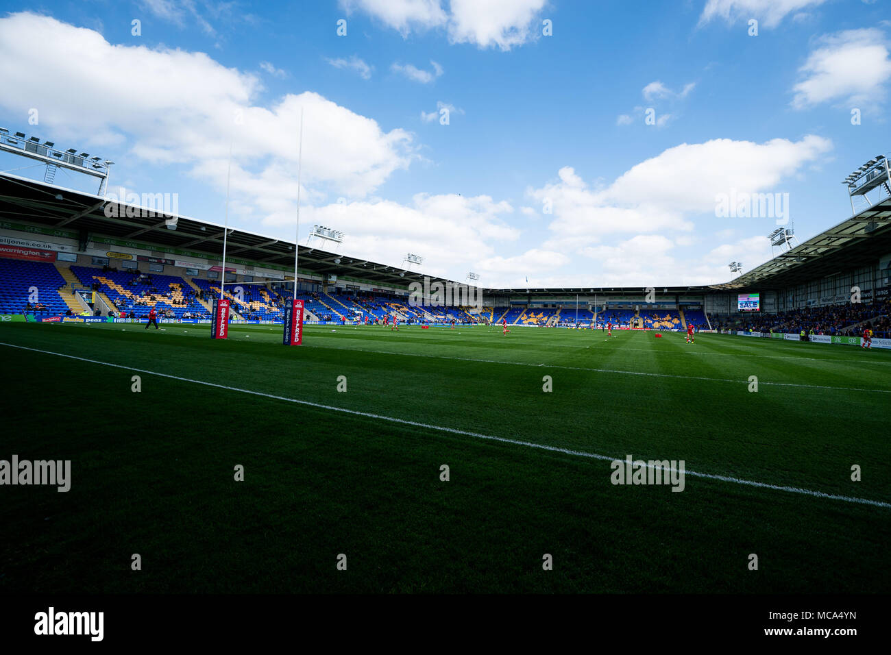 Una vista generale della Halliwell Jones Stadium, casa di Warrington Lupi 14 aprile 2018 , la Halliwell Jones Stadium Mike Gregorio modo, Warrington, WA2 7NE, Inghilterra; Betfred Super League Rugby, Round 11, Warrington lupi v Hull Kingston Rovers Foto Stock