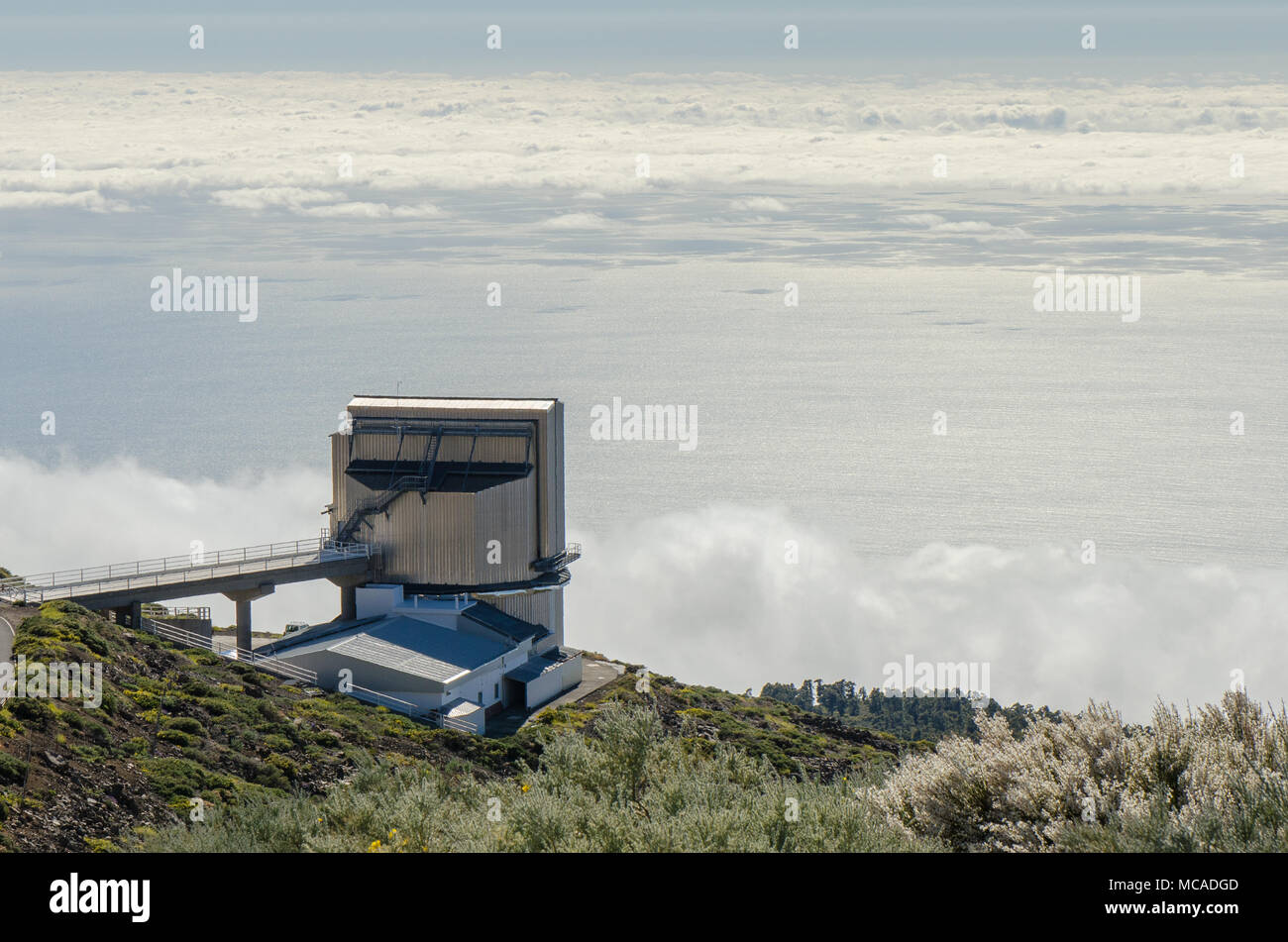 Galileo telescopio nazionale TNG, IAC institute in ORM Osservatorio di Roque de los Muchachos a La Palma, Canarie, Spagna Foto Stock