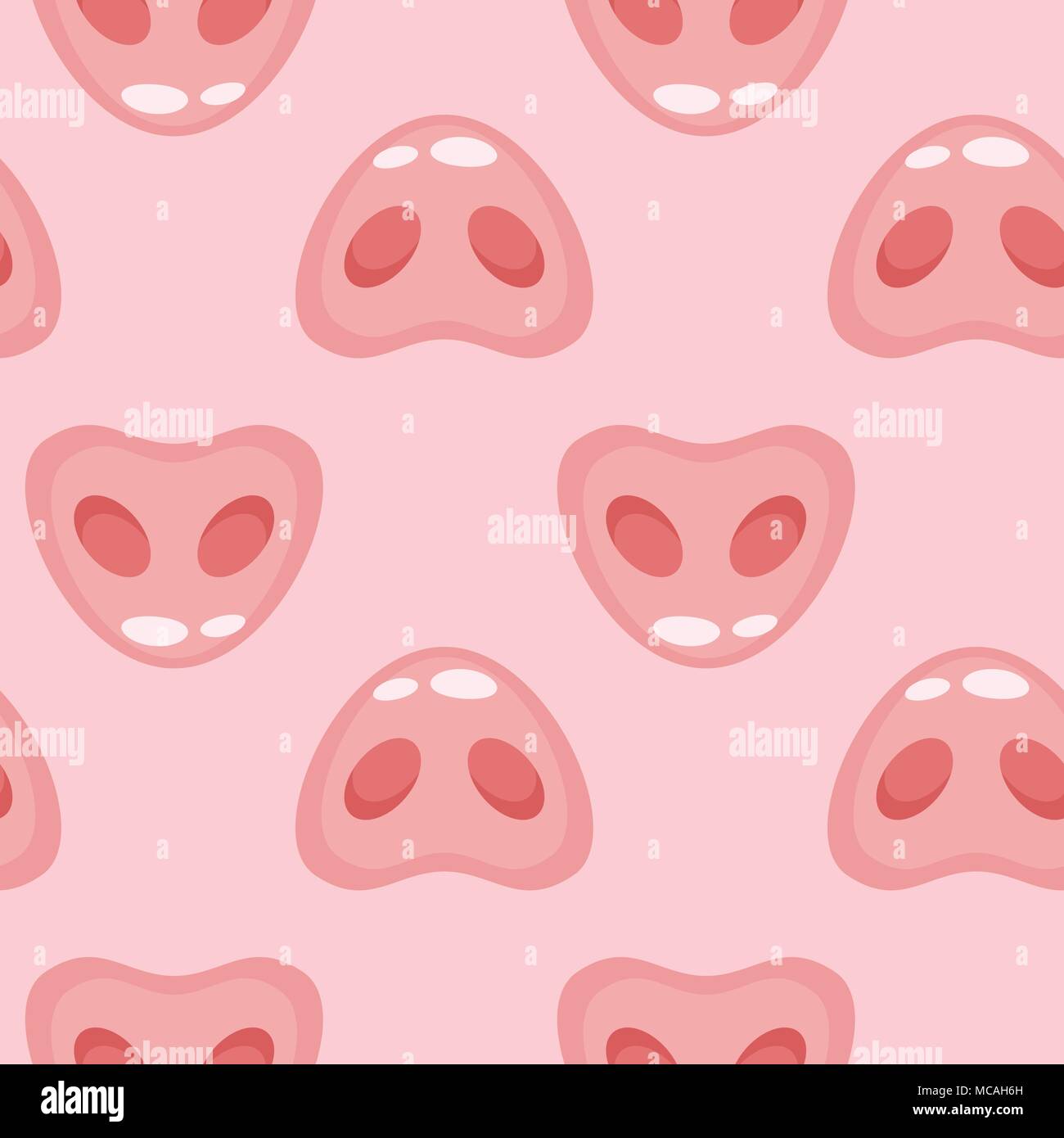 Vettore stile cartoon seamless pattern con cute nasi suini su sfondo rosa. Illustrazione Vettoriale