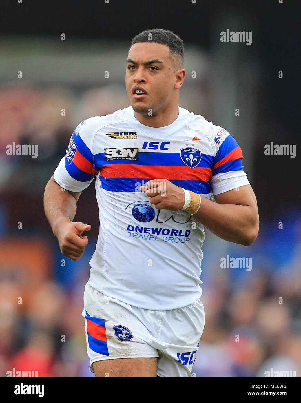 Dal 8 aprile 2018, Beaumont Legal Stadium, Wakefield, Inghilterra; Betfred Super League Rugby, Wakefield Trinity v St Helens; Reece Lyne di Wakefield Trinity Credit: News Immagini/Alamy Live News Foto Stock
