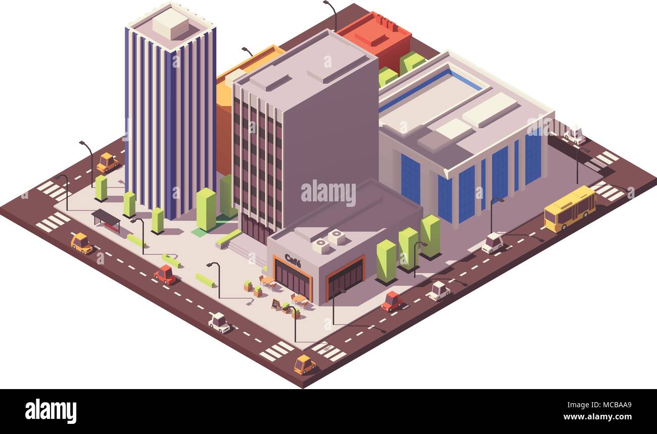 Vettore low poly isometrica blocco della città Illustrazione Vettoriale