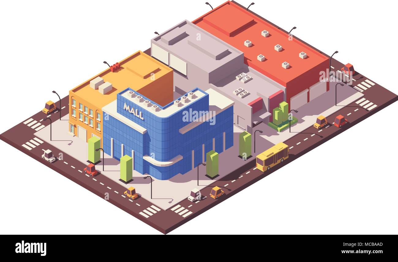 Vettore low poly isometrica blocco della città Illustrazione Vettoriale