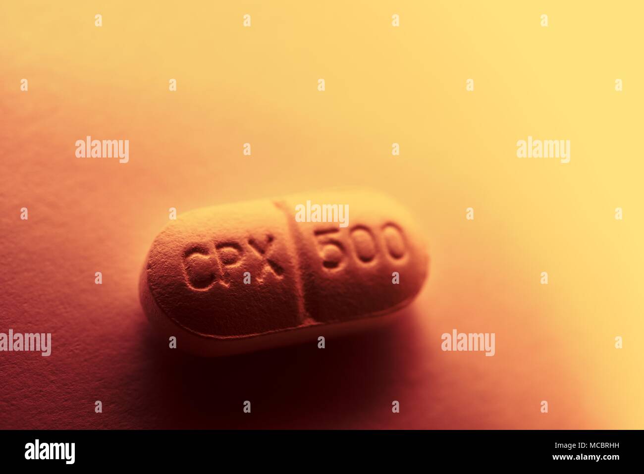 La ciprofloxacina antibiotico tablet close up macro Foto Stock