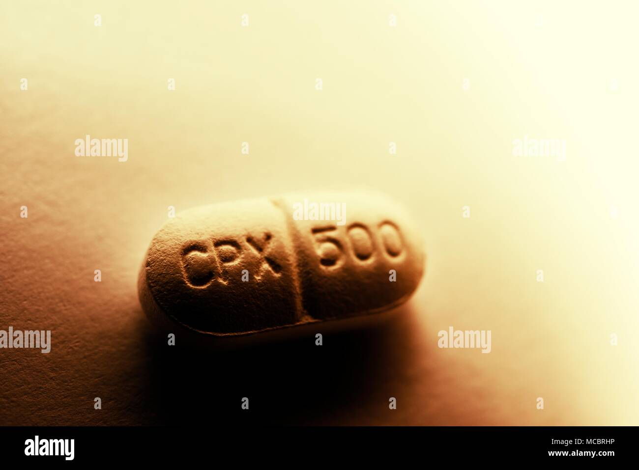 La ciprofloxacina antibiotico tablet close up macro Foto Stock