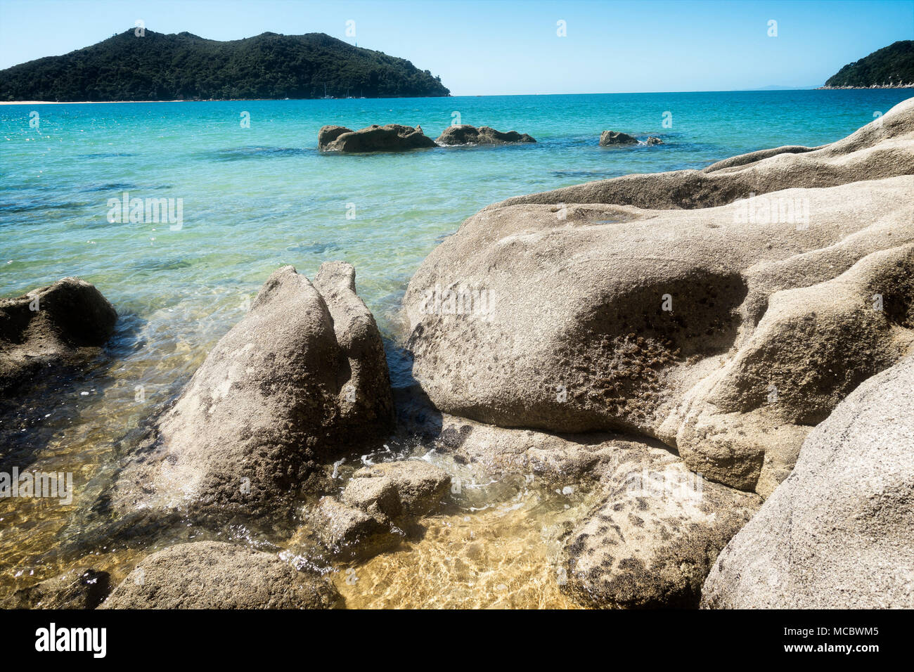 Parco Nazionale di Abel Tasman e Tasman Bay, South Island, in Nuova Zelanda. Foto Stock