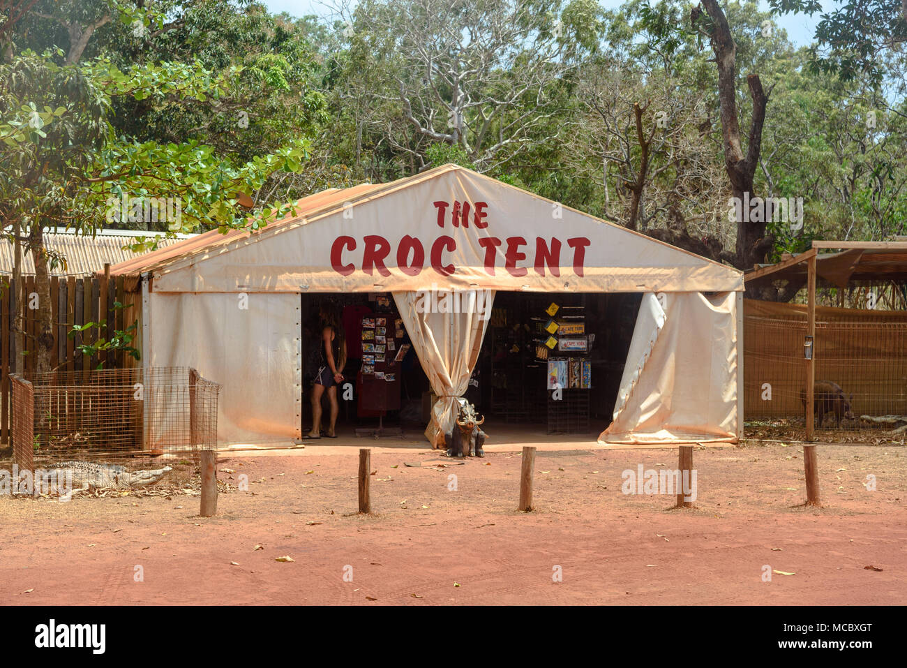 Il Croc tenda souvenir shop vicino alla cima della Penisola di Cape York in Australia Foto Stock
