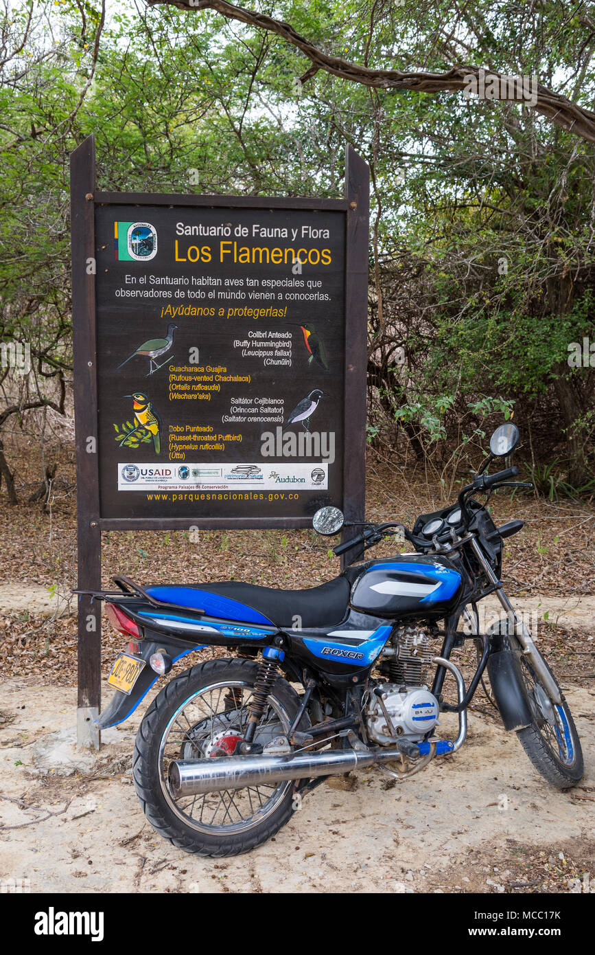 Scheda Informazioni presso il los Flamencos riserva naturale. La Colombia, Sud America. Foto Stock