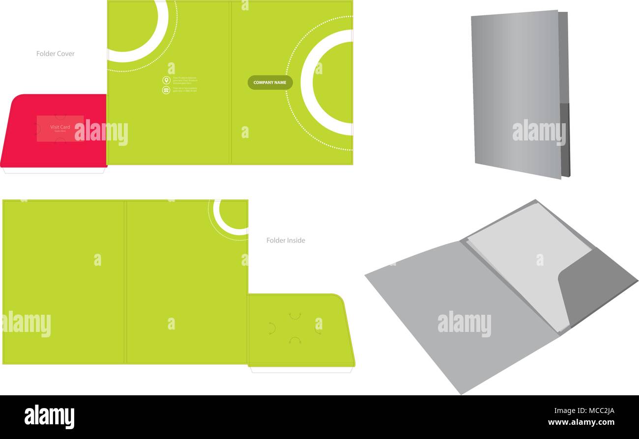 Identità aziendale Cartella Business. Cartella modello di progettazione con Die-cut linea di taglio Illustrazione Vettoriale